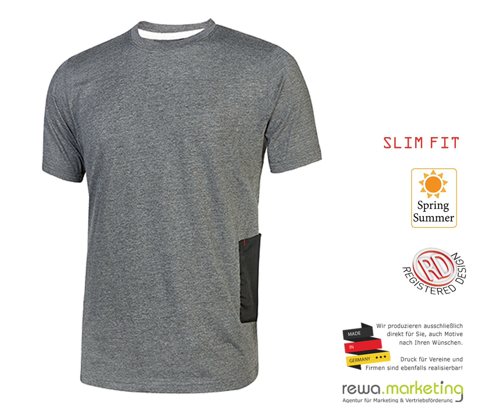 Arbeitsbekleidung - T-Shirt mit Tasche Modell Road Grey Meteorite