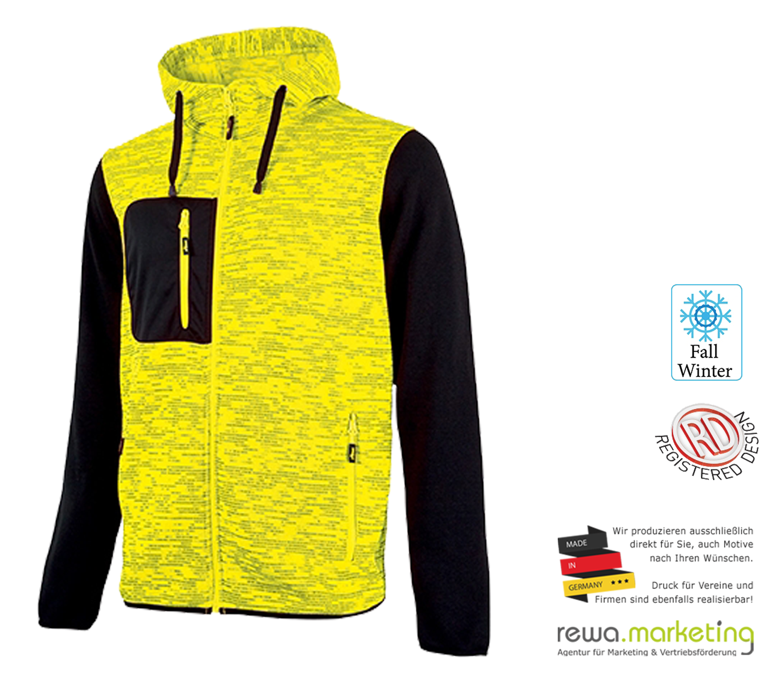 Arbeitsbekleidung - Sweatshirtjacke mit Kapuze Modell RAINBOW in Yellow Fluo