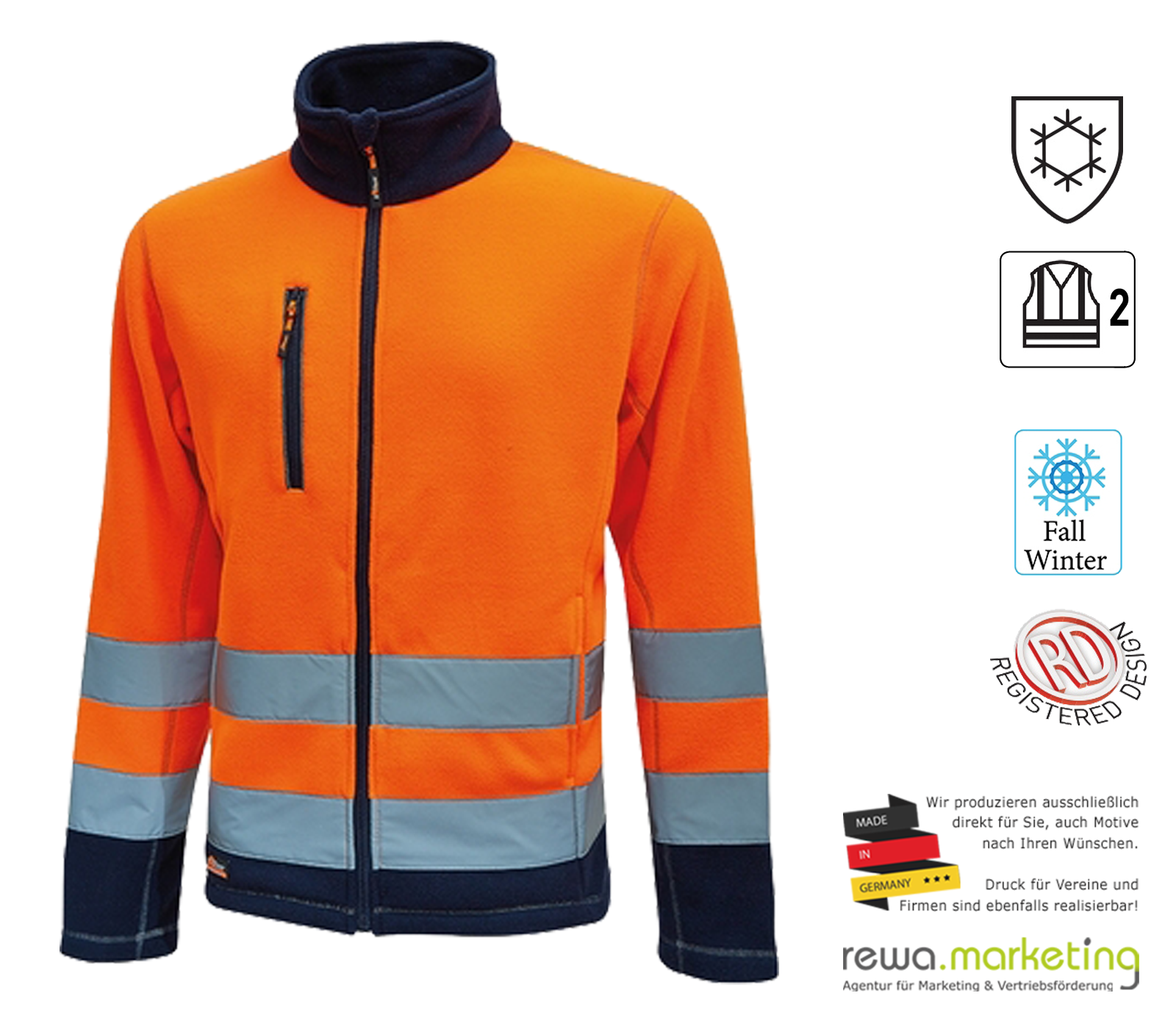 Arbeitsbekleidung - Fleece Jacke HOT mit Reflexstreifen - Orange Fluo