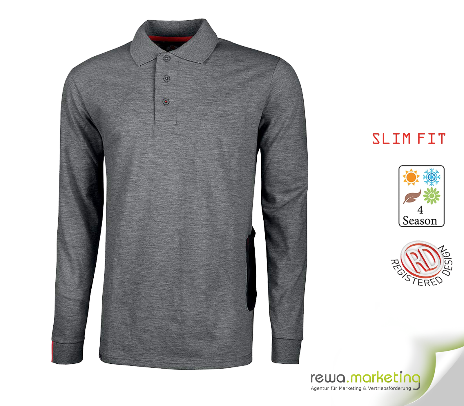 Arbeitsbekleidung - Langarm Poloshirt LIVE - Farbe Grey Meteorite